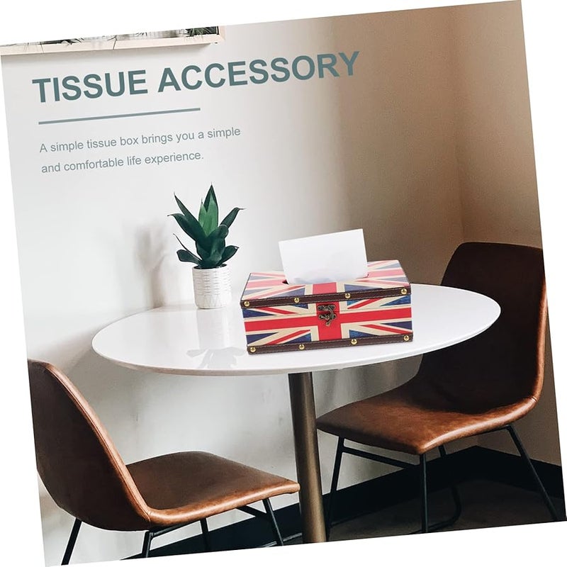 حامل علبة المناديات ذو علم الاتحاد بأسلوب رجعي، علبة تخزين أنيقة لتزيين غرفة المعيشة - Image 3